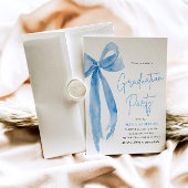 モダンエレガントトレンディースタイリッシュブルーボウ卒業 招待状