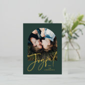 モダンエレガントトレンディータイポグラフィグリーン1枚 箔シーズンポストカード (立ち正面)