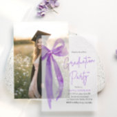 モダンエレガントトレンディーパープルボウ卒業 ベラム紙招待状