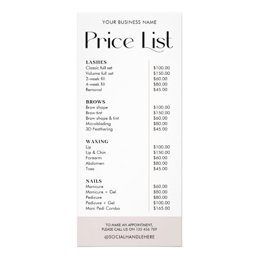 モダンエレガントトレンディーロゴの価格表 ラックカード (正面)