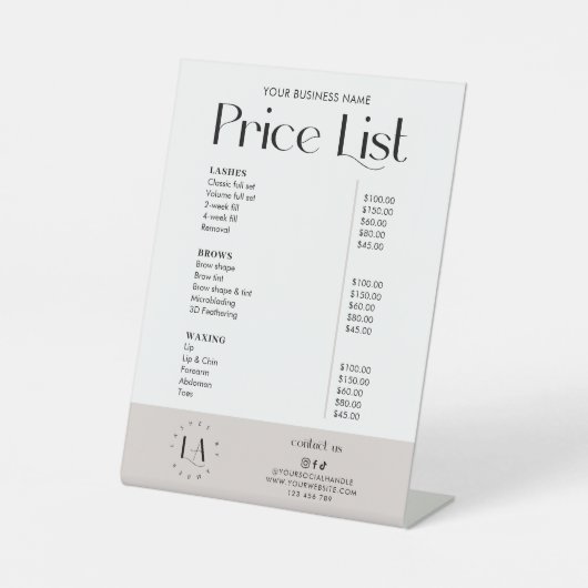 モダンエレガントトレンディーロゴの価格表 台座サイン (正面)