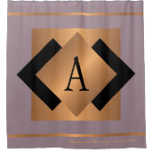 モダンエレガントトレンディー金ゴールドモノグラムのブラック シャワーカーテン (正面)