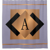 モダンエレガントトレンディー金ゴールドモノグラムのブラック シャワーカーテン (正面)