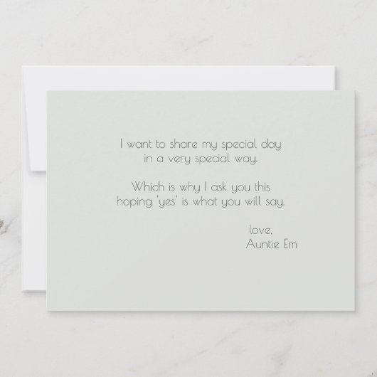 モダンエレガントトロピカルリーフが私のフラワーガールに 招待状 (裏面)