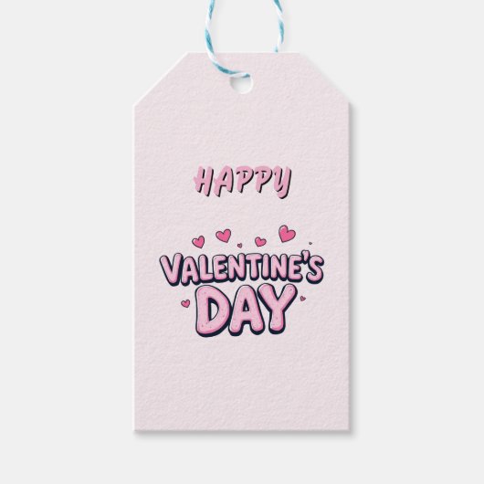 モダンエレガントハッピーバレンタインデーピンクハート ギフトタグ (正面)