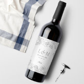 モダンエレガントバラモノグラム結婚婚約 ワインラベル