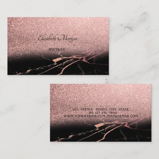 モダンエレガントバラ金ゴールドグリッターグラデーション、大理石 名刺 (正面/裏面)