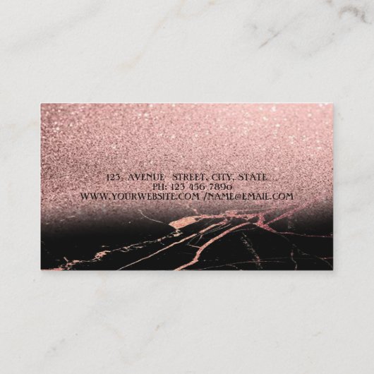 モダンエレガントバラ金ゴールドグリッターグラデーション、大理石 名刺 (裏面)