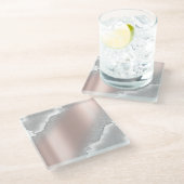 モダンエレガントバラ金ゴールドグリッターシルバーマーブル ガラスコースター (アングル)