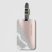 モダンエレガントバラ金ゴールドグリッターシルバーマーブル ラゲッジタグ (正面縦)