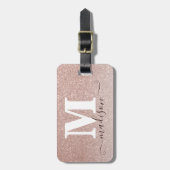 モダンエレガントバラ金ゴールドグリッタースクリプトモノグラム ラゲッジタグ (正面縦)