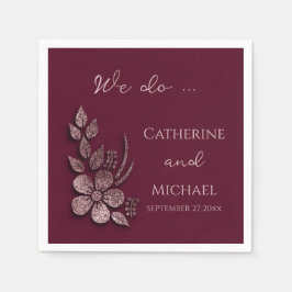 モダンエレガントバラ金ゴールドグリッターフローラ&ブルゴーニュ スタンダードカクテルナプキン