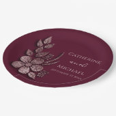 モダンエレガントバラ金ゴールドグリッターフローラ&ブルゴーニュ ペーパープレート (アングル)