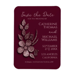 モダンエレガントバラ金ゴールドグリッターフローラ&ブルゴーニュ マグネット