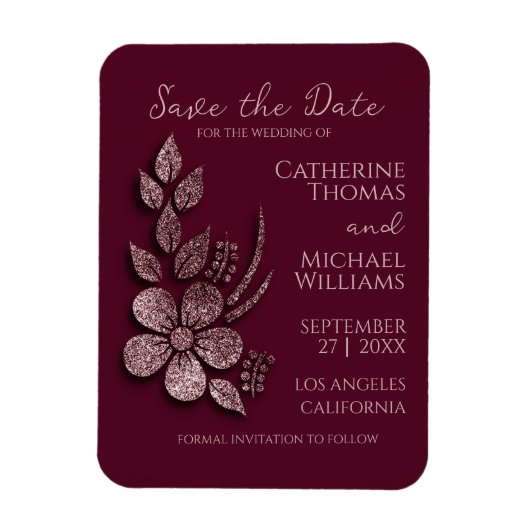 モダンエレガントバラ金ゴールドグリッターフローラ&ブルゴーニュ マグネット (縦)