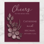 モダンエレガントバラ金ゴールドグリッターフローラ&ブルゴーニュ ワインラベル (シングルラベル)