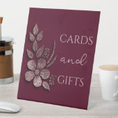 モダンエレガントバラ金ゴールドグリッターフローラ&ブルゴーニュ 台座サイン (インサイチュ)