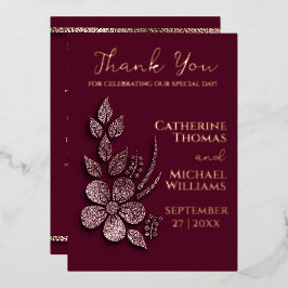 モダンエレガントバラ金ゴールドグリッターフローラ&ブルゴーニュ 箔招待状