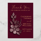 モダンエレガントバラ金ゴールドグリッターフローラ&ブルゴーニュ 箔招待状 (正面)