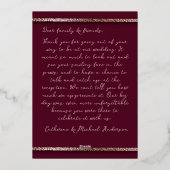 モダンエレガントバラ金ゴールドグリッターフローラ&ブルゴーニュ 箔招待状 (裏面)