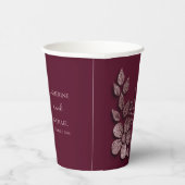 モダンエレガントバラ金ゴールドグリッターフローラ&ブルゴーニュ 紙コップ (右)