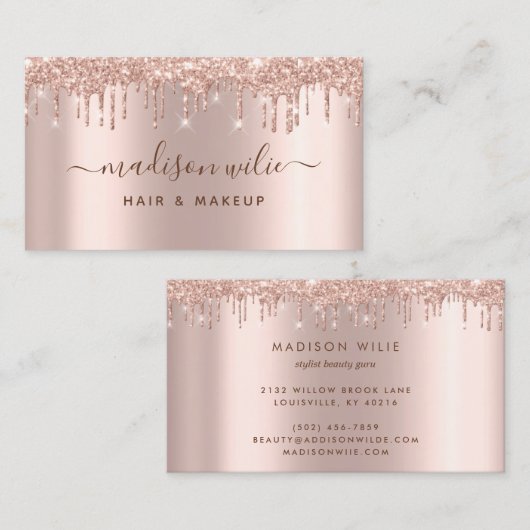 モダンエレガントバラ金ゴールドグリッター美しいサロン 名刺 (正面/裏面)