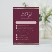 モダンエレガントバラ金ゴールドグリッター&ブルゴーニュ 出欠カード (スタンド正面)