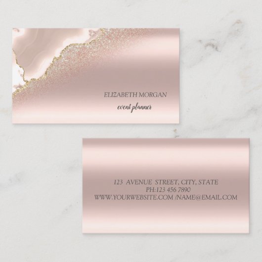 モダンエレガントバラ金ゴールドグリッター 名刺 (正面/裏面)