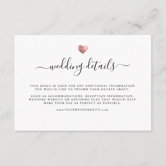 モダンエレガントバラ金ゴールドハート結婚詳細 エンクロージャーカード (正面)