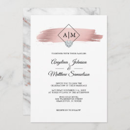 モダンエレガントバラ金ゴールド大理石ハート結婚ズ 招待状