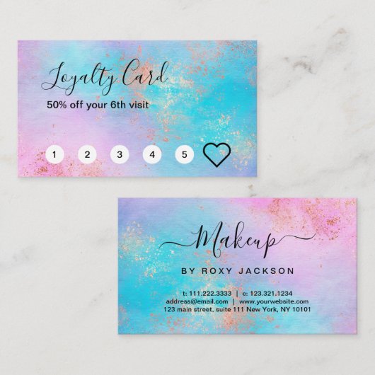 モダンエレガントバラ金ゴールド水彩絵画家 ロイヤリティカード (正面/裏面)