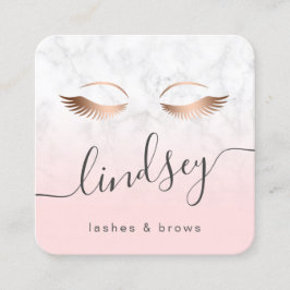 モダンエレガントバラ金ゴールド白い大理石ピンク スクエア名刺