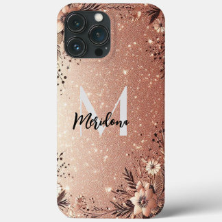 モダンエレガントバラ金ゴールド花模様 iPhone 13 PRO MAXケース