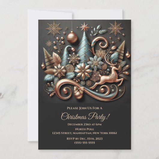 モダンエレガントバラ金ゴールド 招待状 (正面)