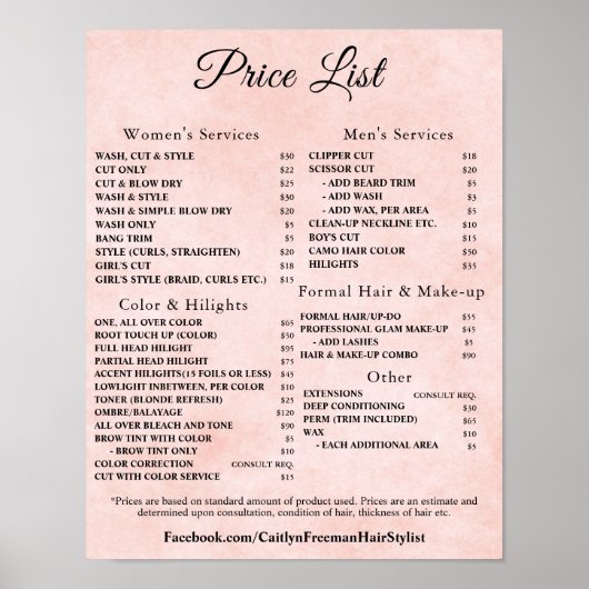モダンエレガントビューティーサロン料金表 ポスター (正面)