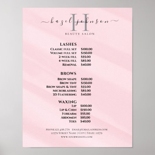 モダンエレガントビューティーサロン料金表 ポスター (正面)