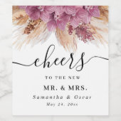 モダンエレガントビューティー ピンクランカスター & パンパス & ゴールド ワインラベル (シングルラベル)