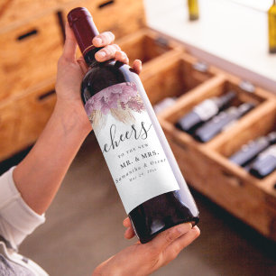 モダンエレガントビューティー ピンクランカスター & パンパス & ゴールド ワインラベル