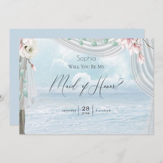 モダンエレガントビーチアーバービーミーメイド・オブ・オーナー(花嫁付き添い人) 招待状 (正面/裏面)