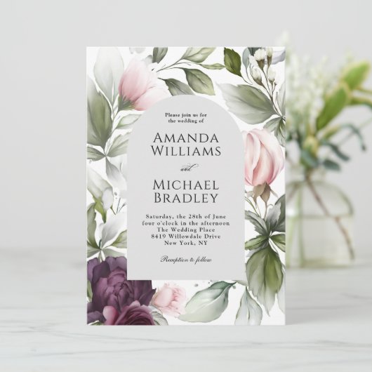 モダンエレガントピンク梅フローラ結婚ズ 招待状 (スタンド正面)