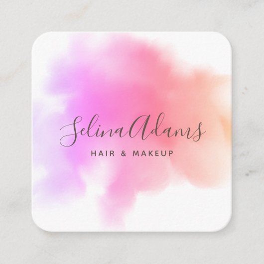 モダンエレガントピンク紫の水の色抽象芸術 スクエア名刺 (正面)