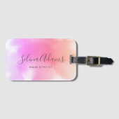 モダンエレガントピンク紫の水の色抽象芸術 ラゲッジタグ (正面横)