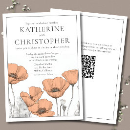 モダンエレガントピーチフローラ結婚ズ 招待状