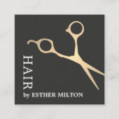 モダンエレガントフェイク金ゴールドシザー美容師 スクエア名刺 (正面)