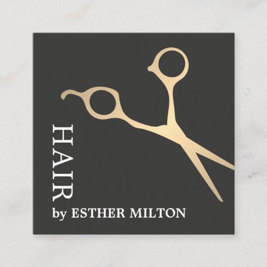 モダンエレガントフェイク金ゴールドシザー美容師 スクエア名刺 (正面)