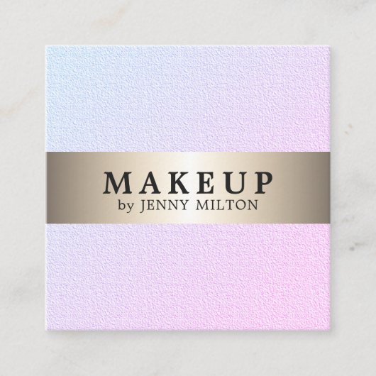 モダンエレガントフェイク金ゴールドストライプメイクアップアーティスト スクエア名刺 (正面)