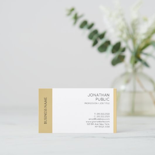 モダンエレガントフェイク金ゴールド白プロフェッショナル 名刺 (スタンド正面)
