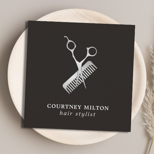 モダンエレガントフェイク銀シザーコーム スクエア名刺