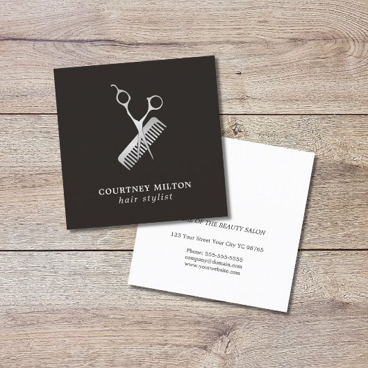 モダンエレガントフェイク銀シザーコーム スクエア名刺