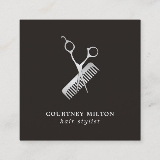 モダンエレガントフェイク銀シザーコーム スクエア名刺 (正面)